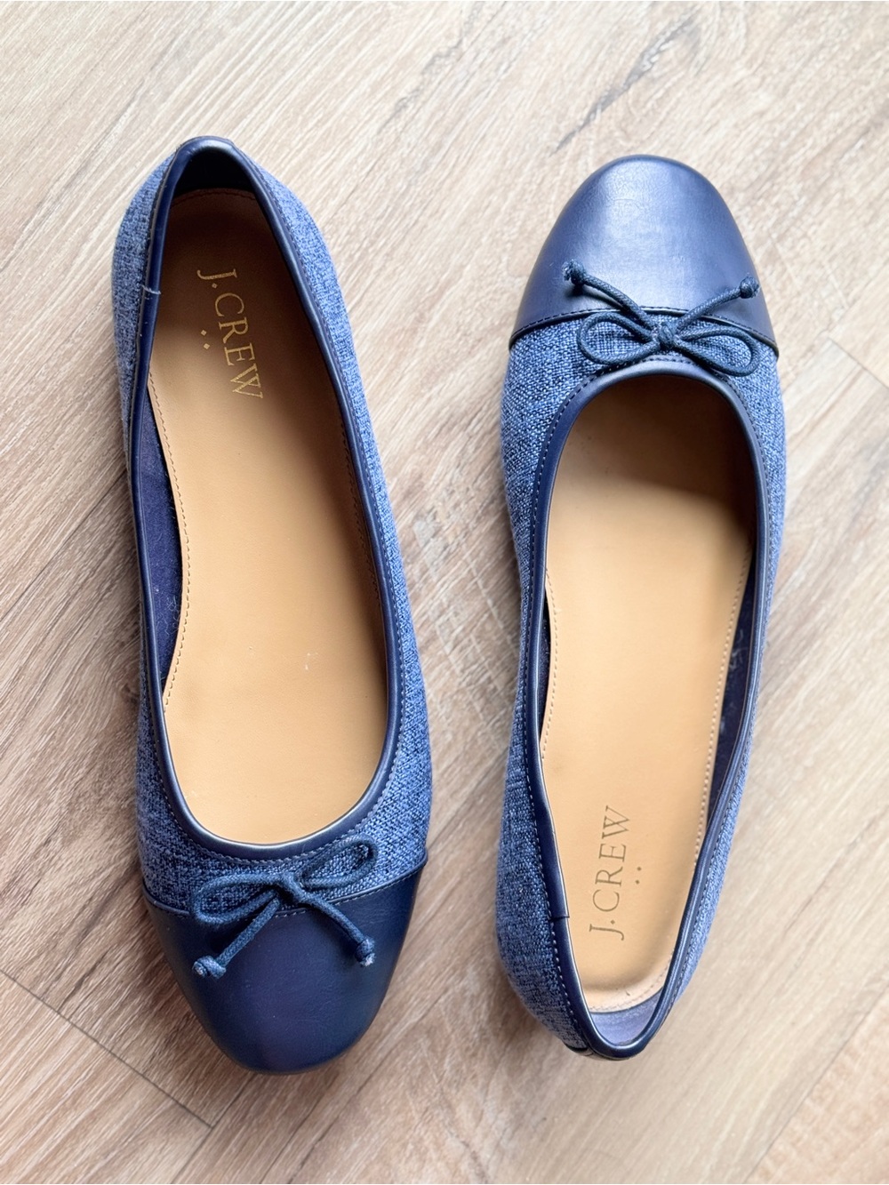 J. Crew Navy Leather-Cap Bow Ballet Flats - Picture 2 of 5